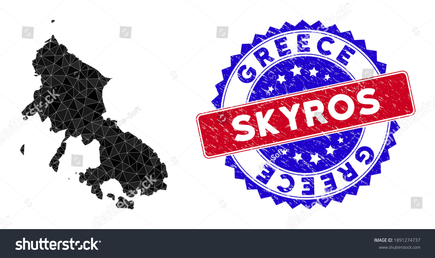 Skyros Greek Island Map Polygonal Mesh With Royalty Free Stock Vector