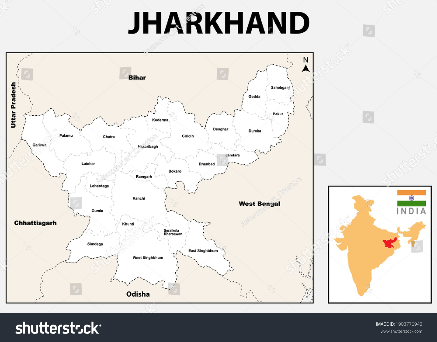 Jharkhand Map Political And Administrative Map Royalty Free Stock