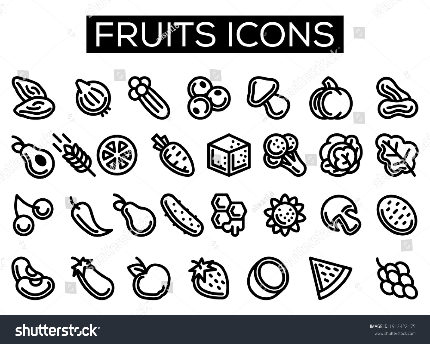 Outline Fruits Icon Set Collection Royalty Free Stock Vector