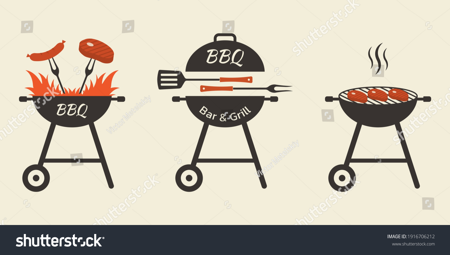 Bbq And Grill Icon Set Barbecue Logo Or Badge Royalty Free Stock