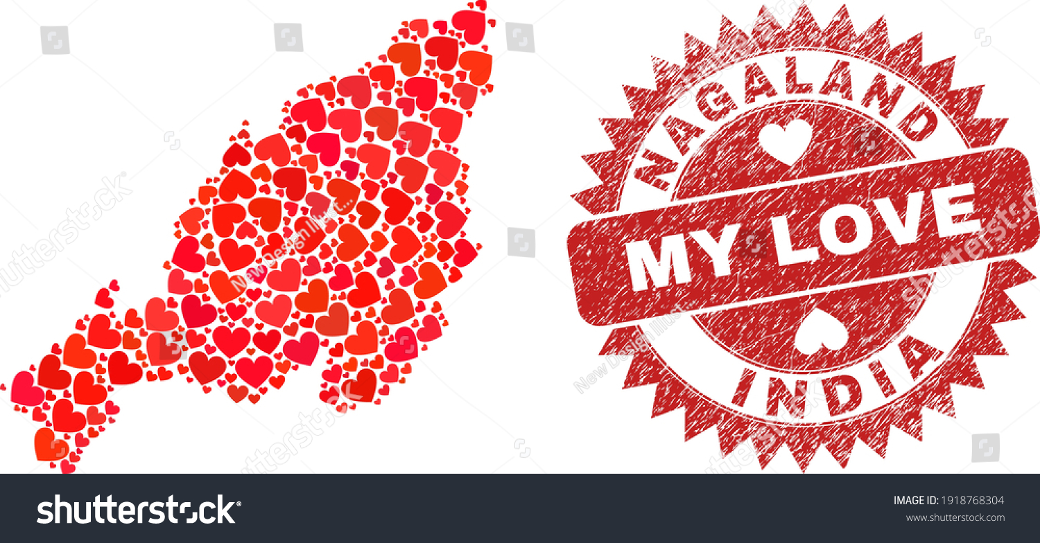 Vector Collage Nagaland State Map Of Love Heart Royalty Free Stock