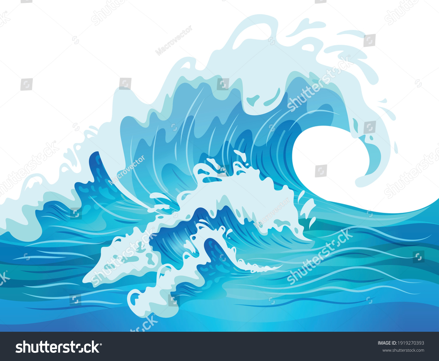 Big Blue Ocean Wave Flat Vector Illustration Royalty Free Stock