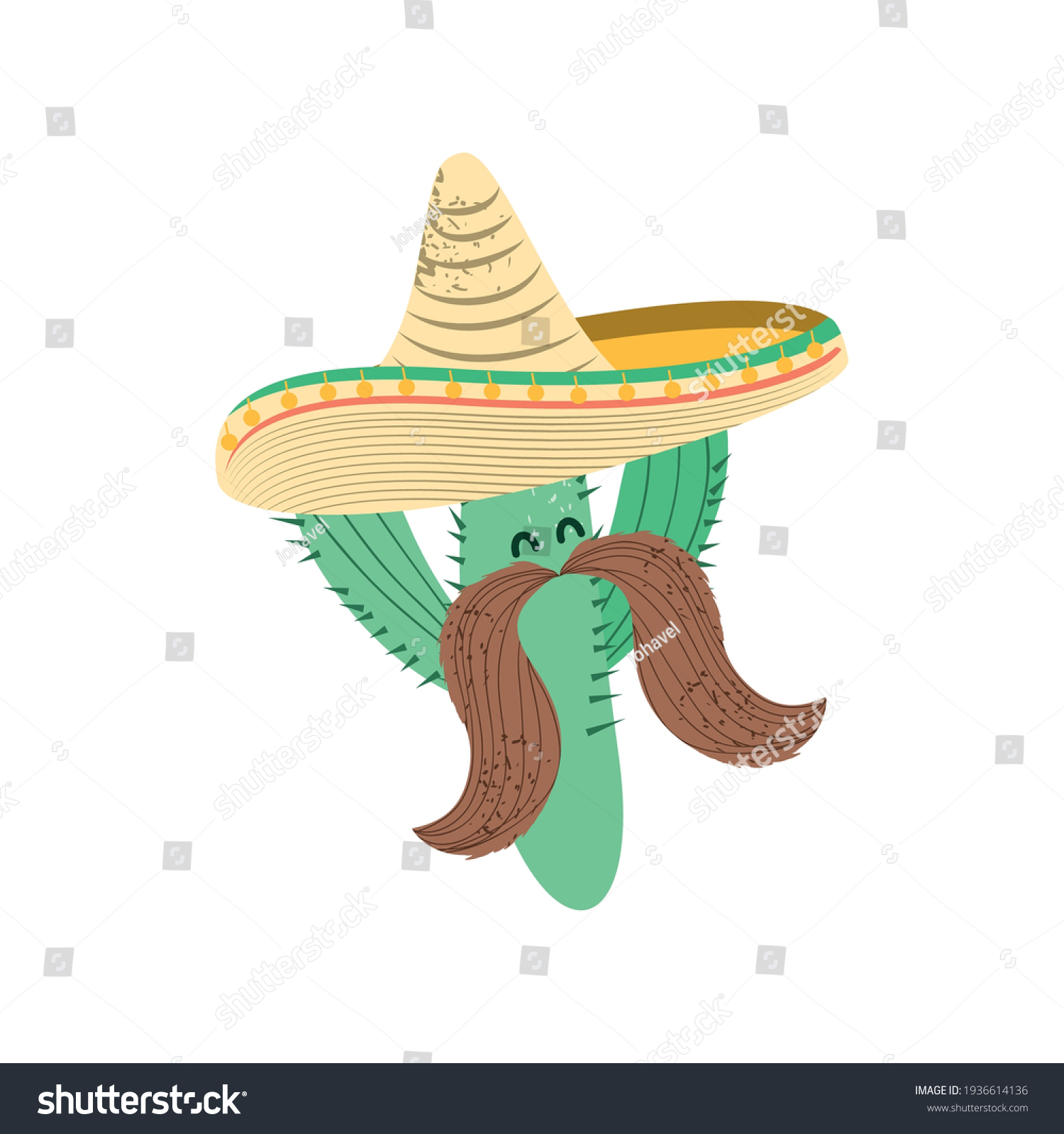 Cactus Mustache Hat Mexican Cartoon Royalty Free Stock Vector