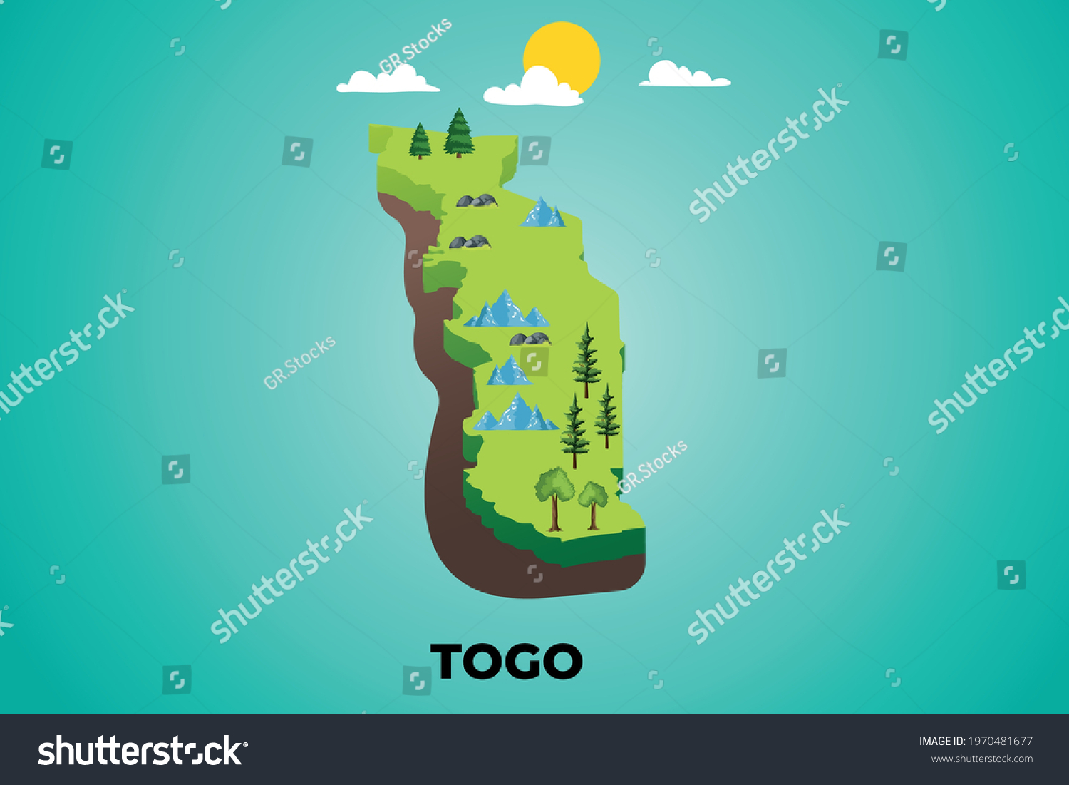 Togo D Isometric Map With Topographic Details Royalty Free Stock