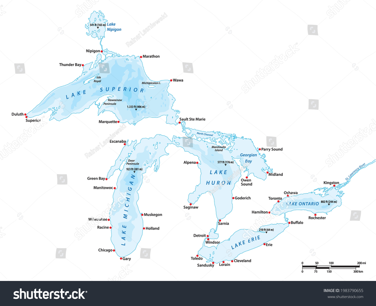 Vector Map Of The Great Lakes Usa Canada Royalty Free Stock Vector