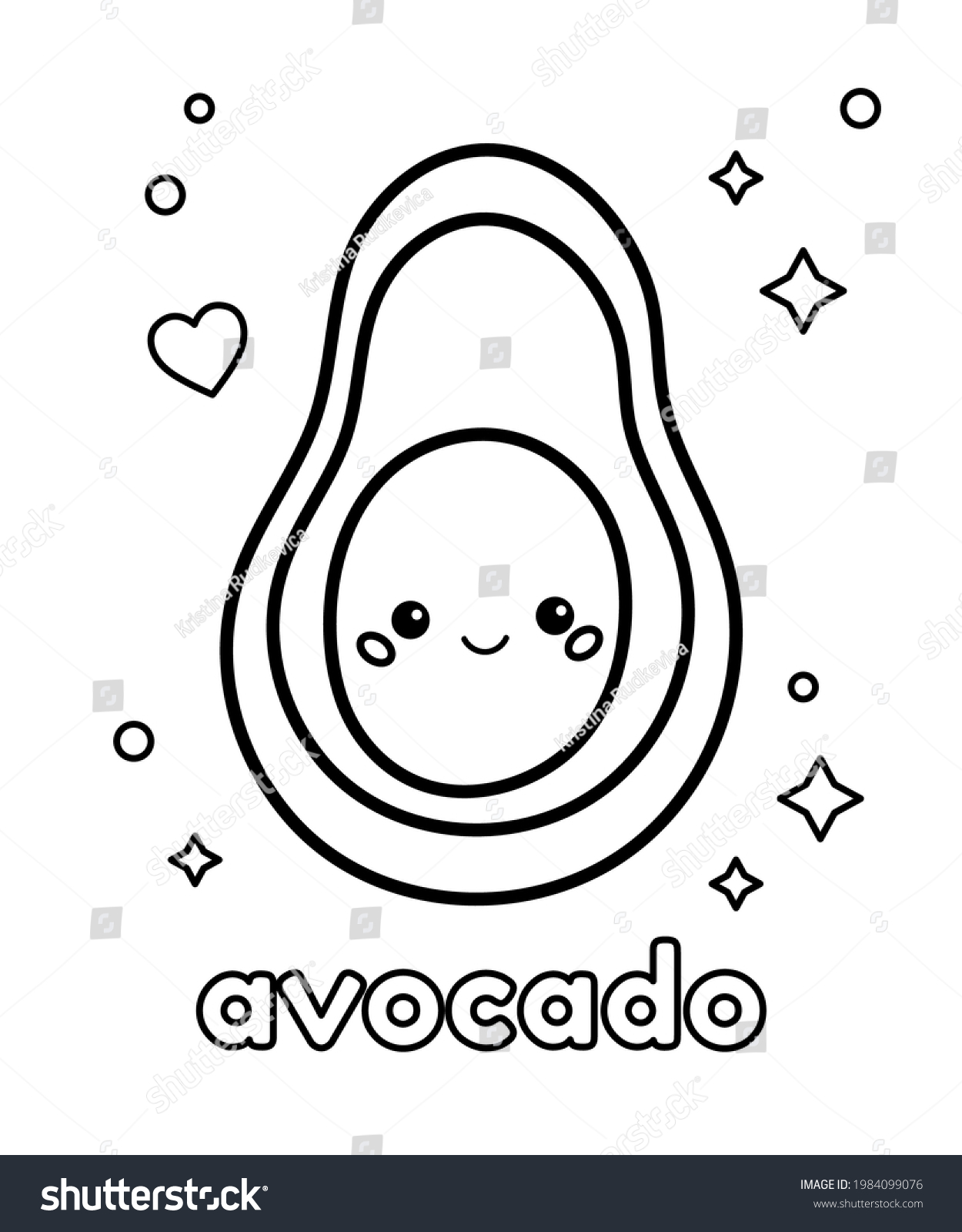 Coloring Page For Book With Cute Kawaii Avocado Royalty Free Stock