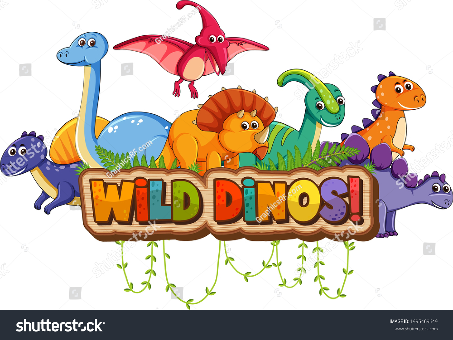 Cute Dinosaurs Cartoon Character With Wild Dinos Royalty Free Stock