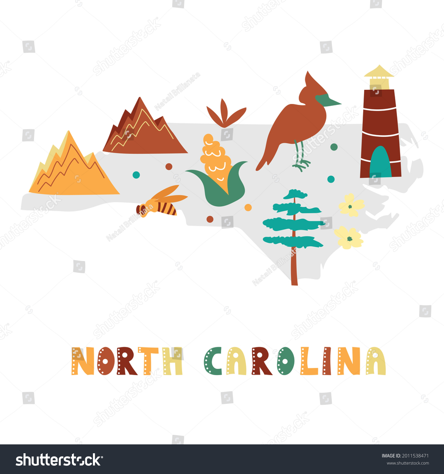 Usa Map Collection State Symbols And Nature On Royalty Free Stock