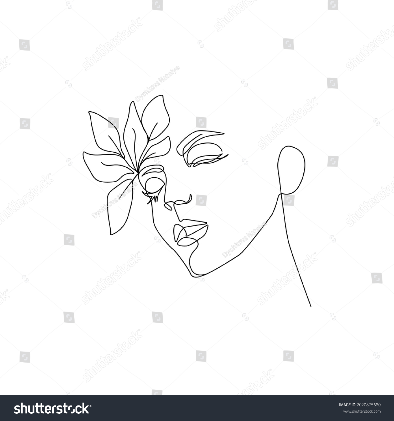 Beauty Woman Face With Flower Line Art Drawing Royalty Free Stock