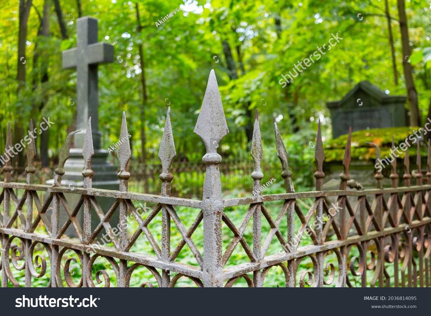 An Old Rusty Wrought Iron Cemetery Fence On An Royalty Free Stock