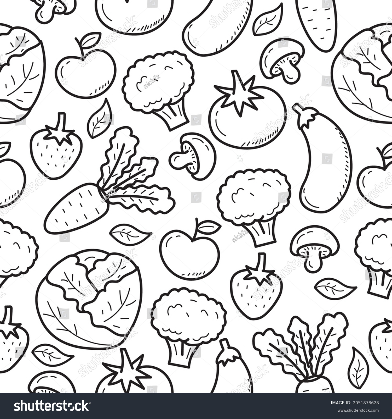 Vegetables And Fruits Doodle Pattern Suitable Royalty Free Stock