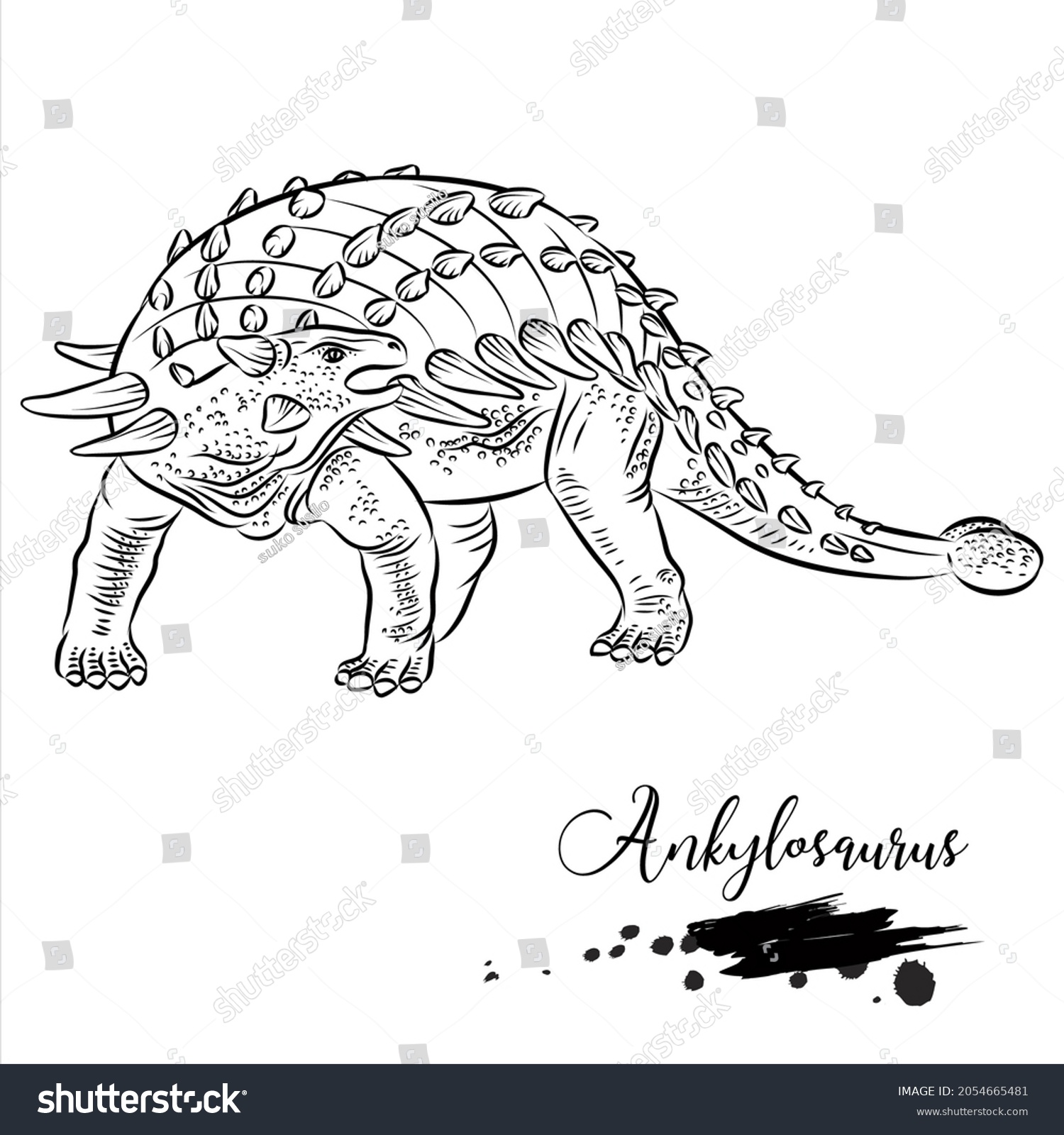 Ankylosaurus Realistic Sketch Dinosaur Vector Royalty Free Stock