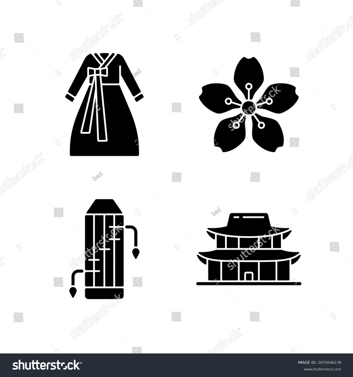 Korean Ethnic Symbols Black Glyph Icons Set On Royalty Free Stock