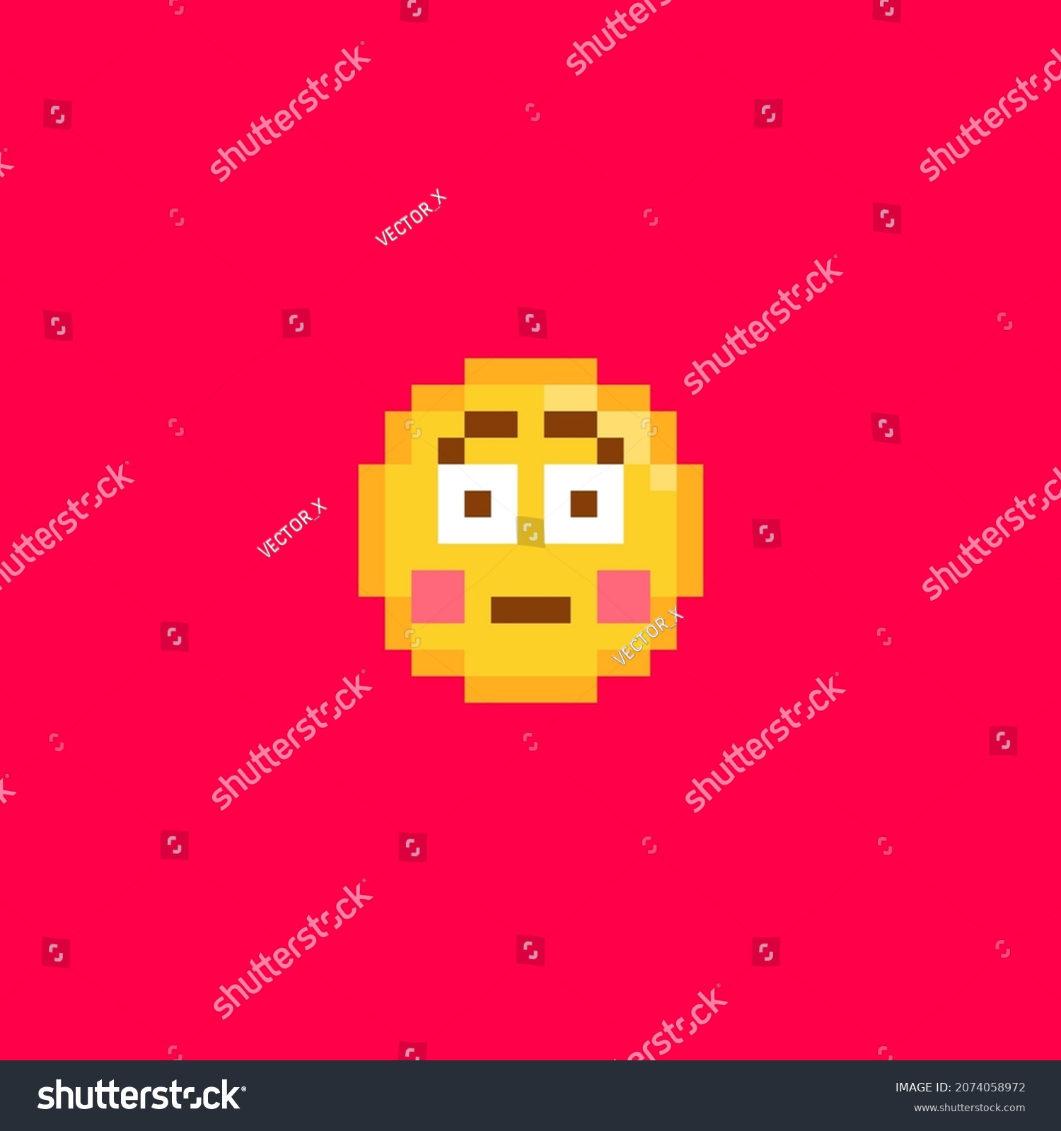 Pixel Art Flushed Face Emoji Icon Vector Cute Royalty Free Stock