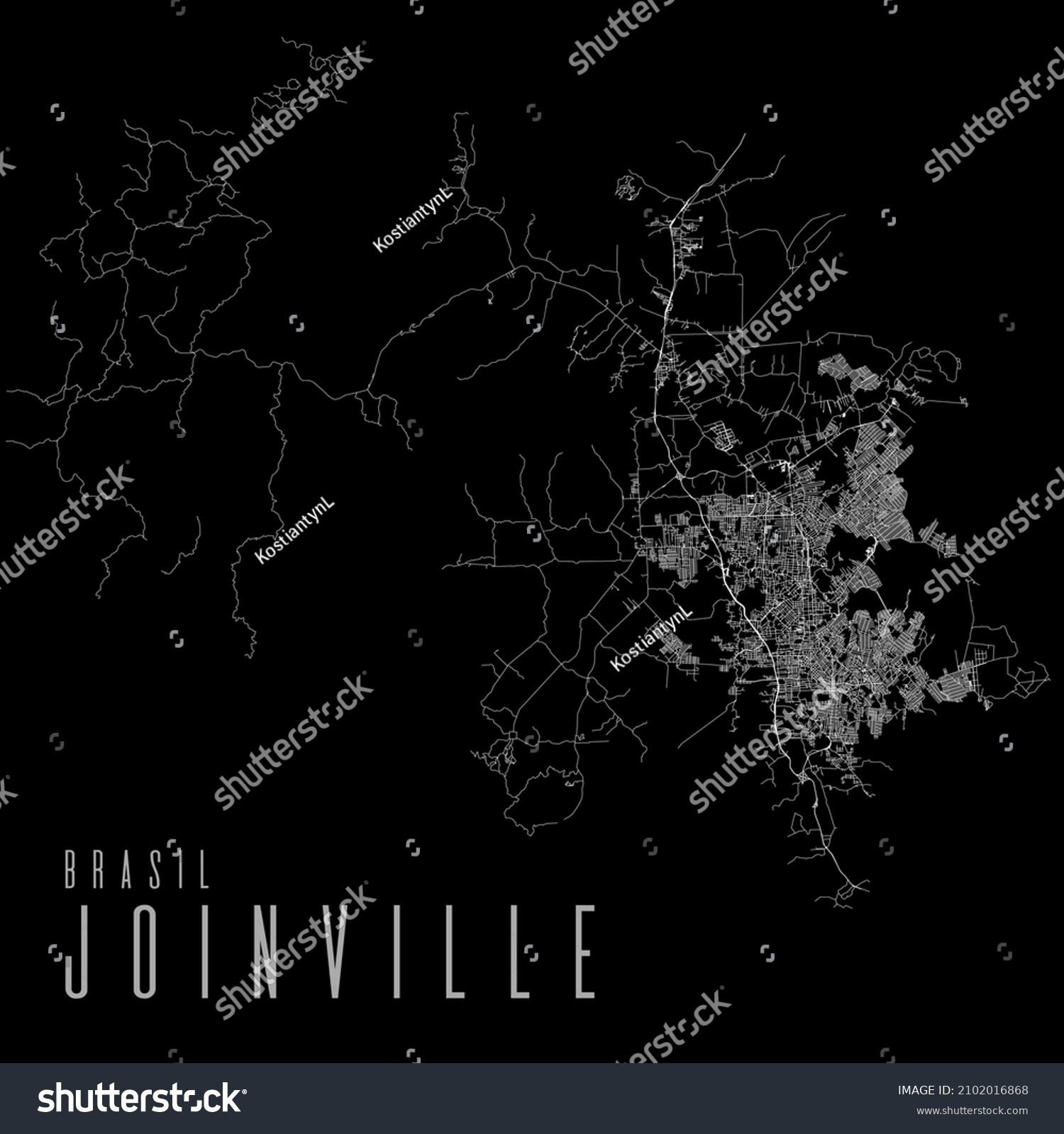 Joinville City Vector Map Poster Brazil Royalty Free Stock Vector