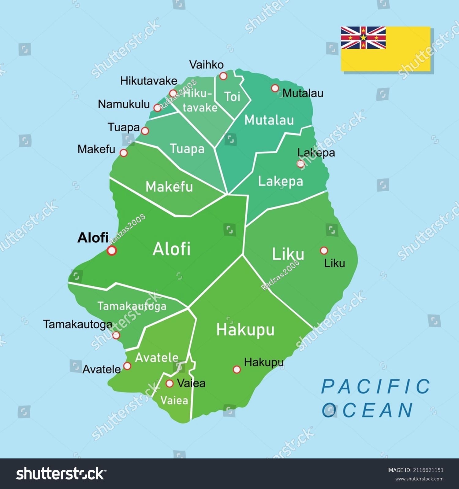 Niue Regions Map Education Vector Illustration Royalty Free Stock