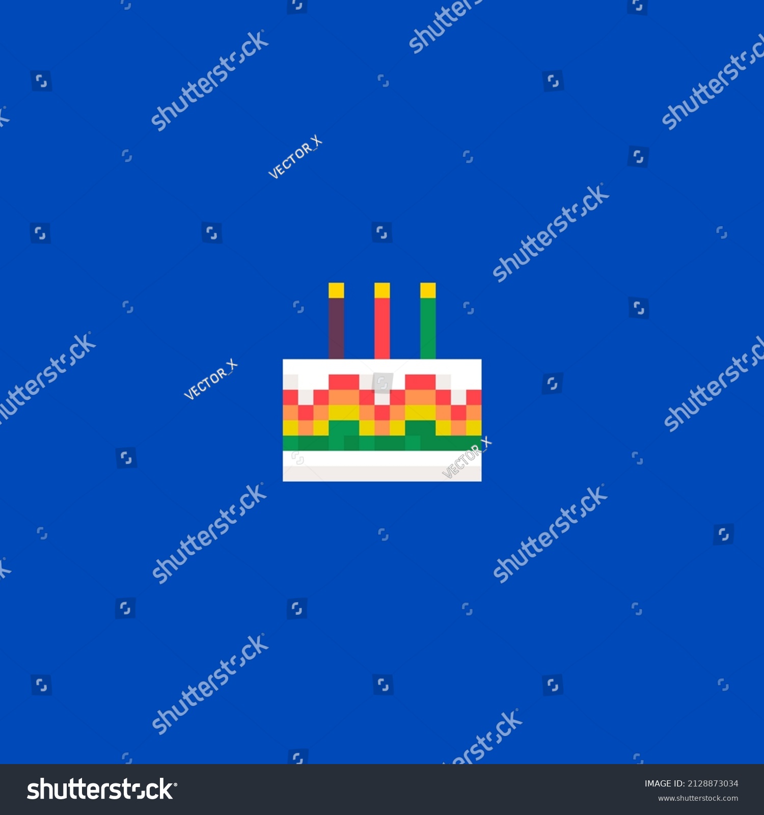 Birthday Cake Pixel Art Cartoon Retro Game Style Royalty Free Stock