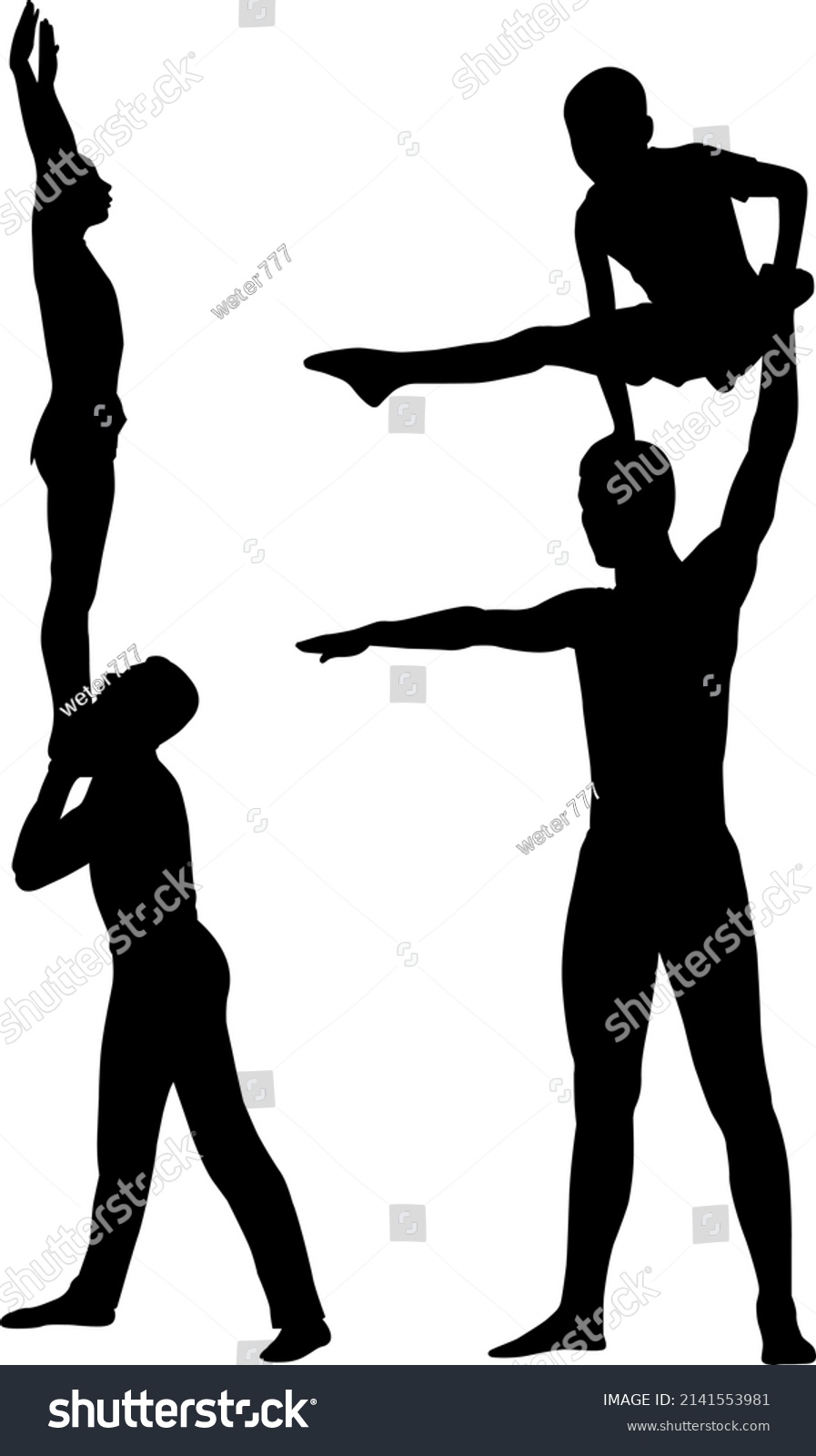 Acrobatic Stunt Gymnasts Acrobats Vector Black Royalty Free Stock