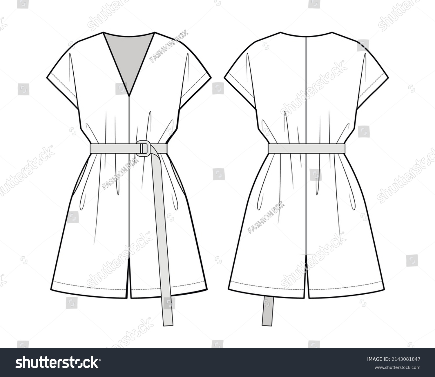 Fashion Technical Drawing Of Oversized V Royalty Free Stock Vector