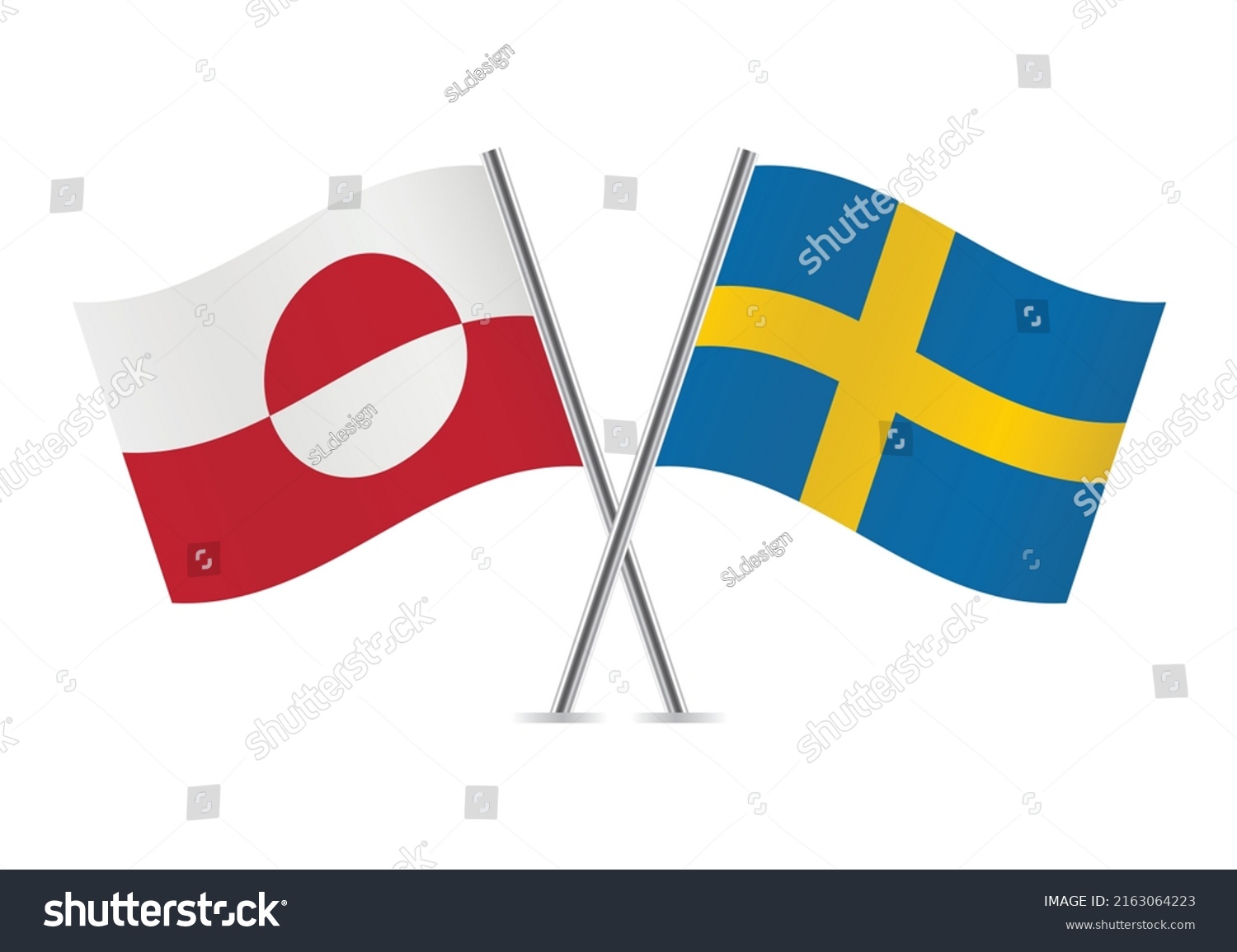 Greenland And Sweden Crossed Flags Greenlandic Royalty Free Stock