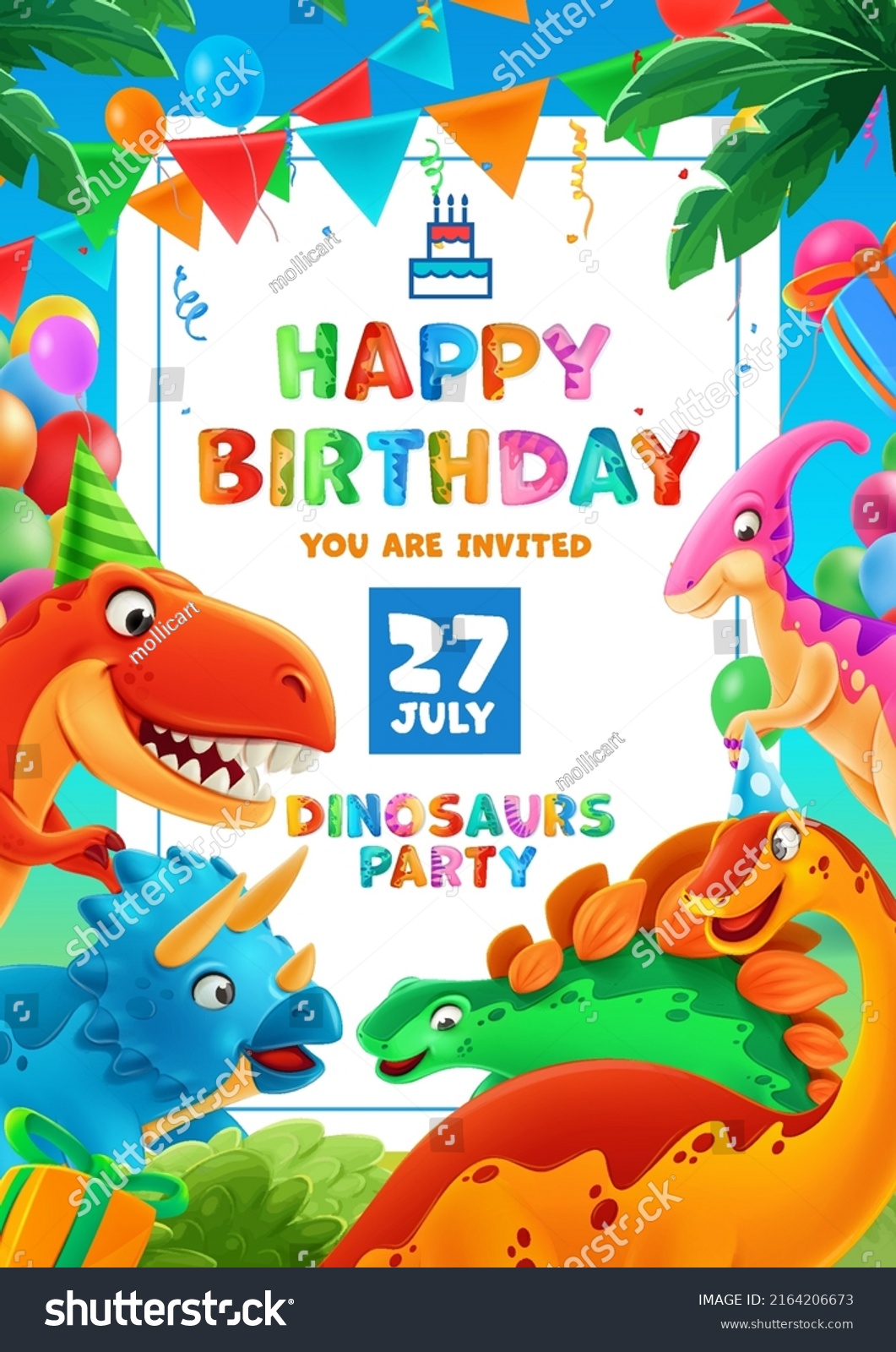 Birthday Greeting Card With Dinosaurs Royalty Free Stock Vector