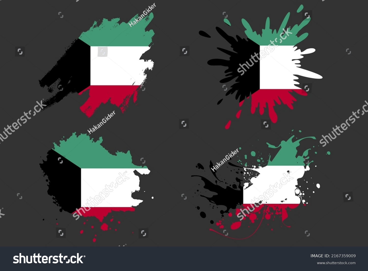 Kuwait Flag Brush Splash Vector Set Country Royalty Free Stock