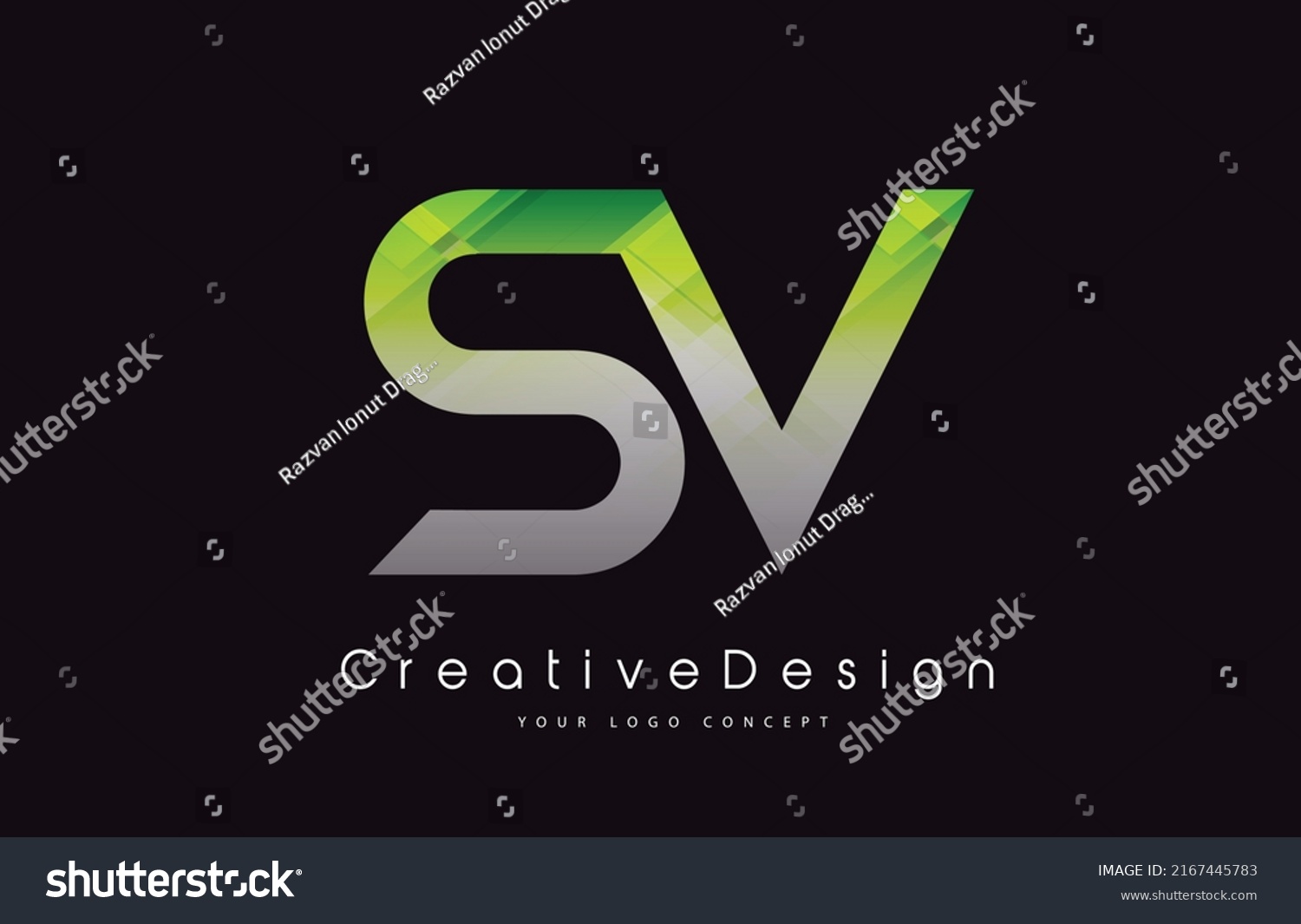 Sv Letter Logo Design In Green Texture Colors Royalty Free Stock