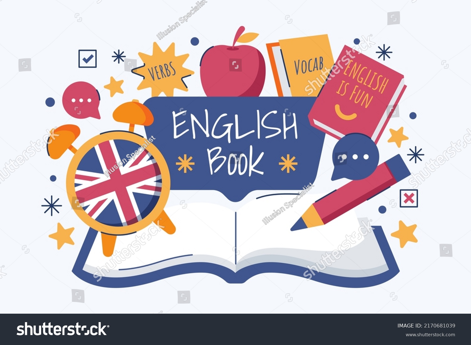 English Open Book With Language Hand Drawn Royalty Free Stock Vector