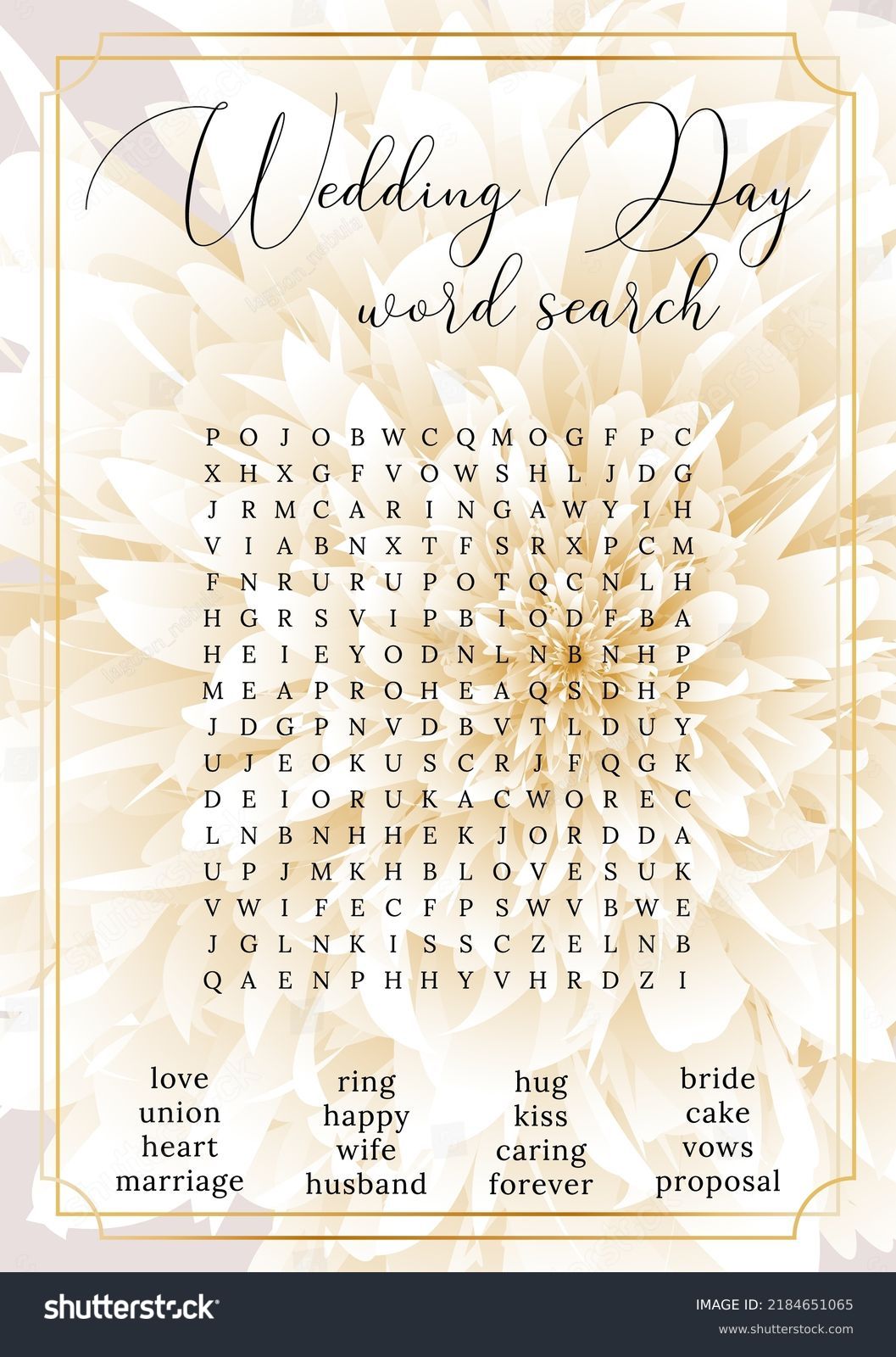 Wedding Word Search Puzzle Bridal Shower Royalty Free Stock Vector