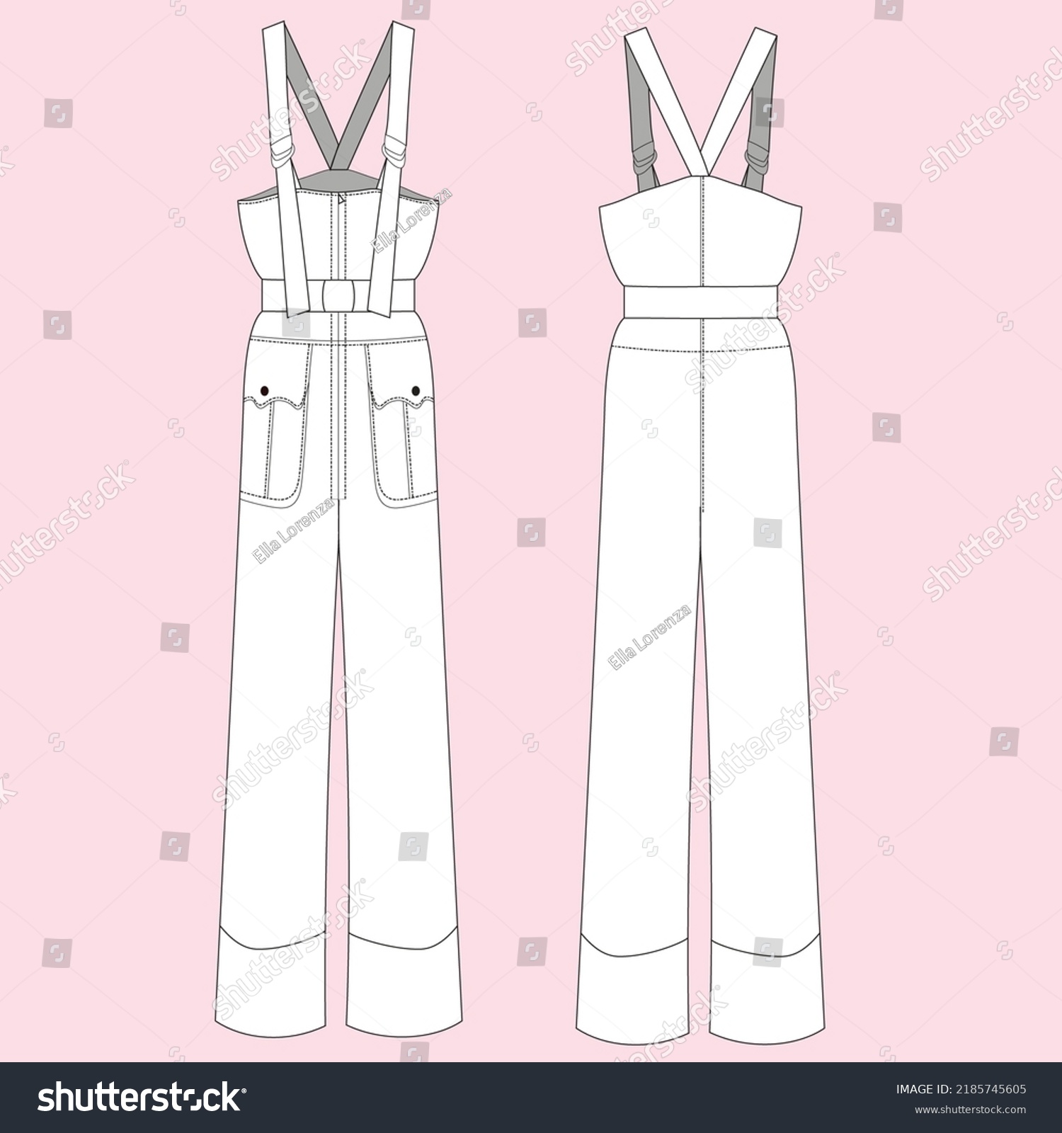 Loose Denim Jumpsuit Technical Drawing Fashion Royalty Free Stock