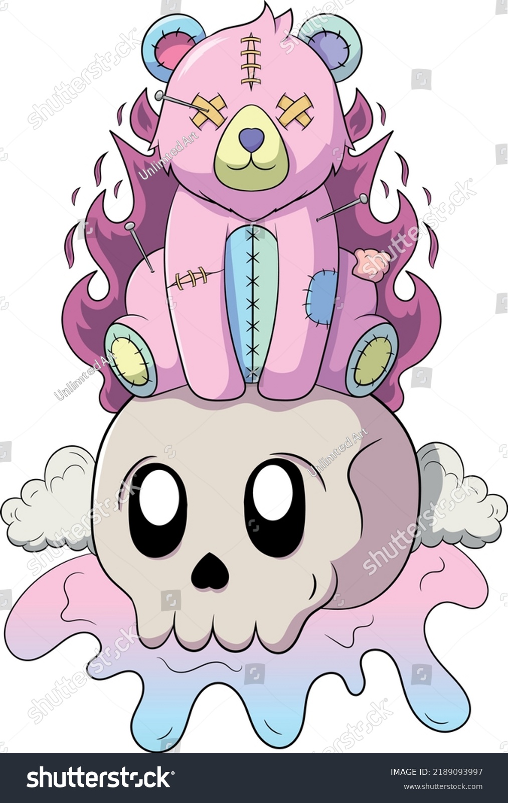 Creepy Pastel Goth Kawaii Teddy Bear Royalty Free Stock Vector