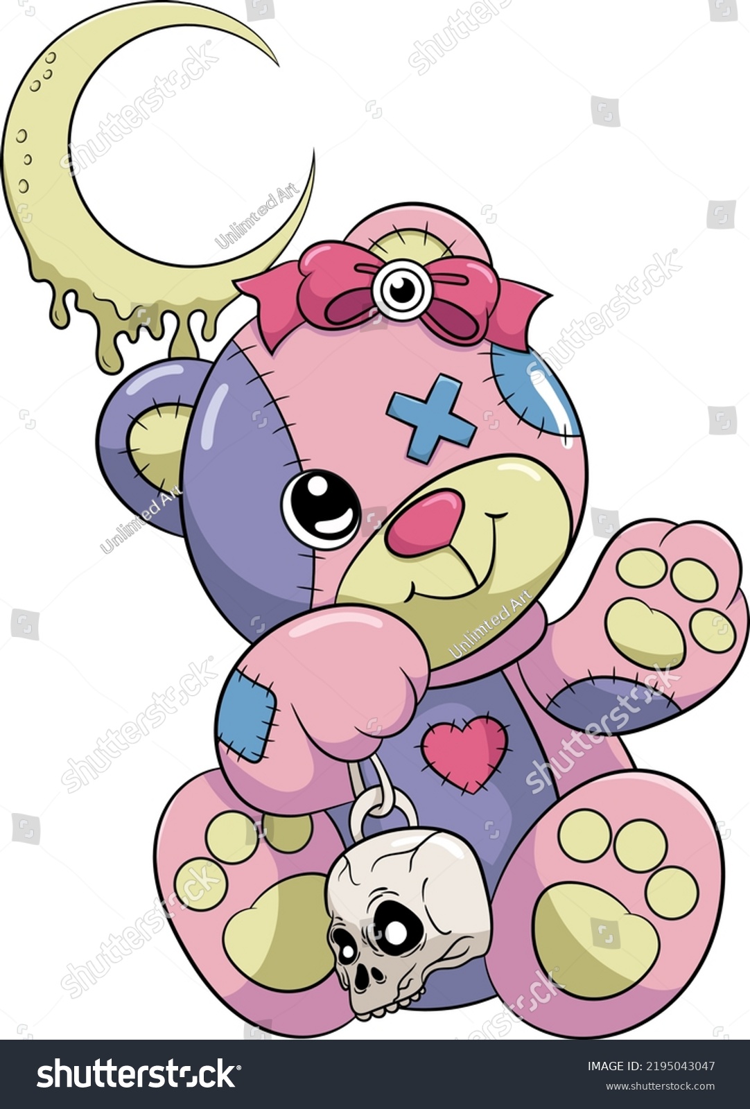 Cute Creepy Kawaii Pastel Goth Teddy Bear Royalty Free Stock Vector