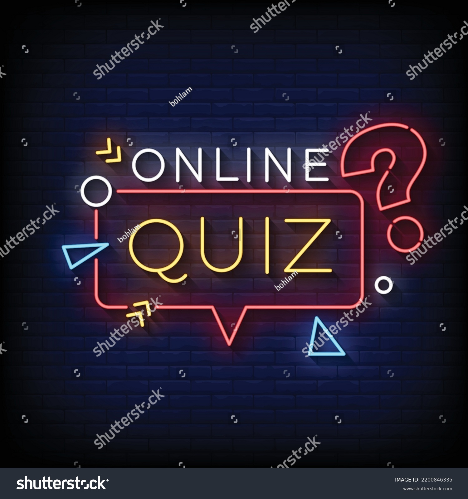 Neon Sign Online Quiz With Brick Wall Background Royalty Free Stock