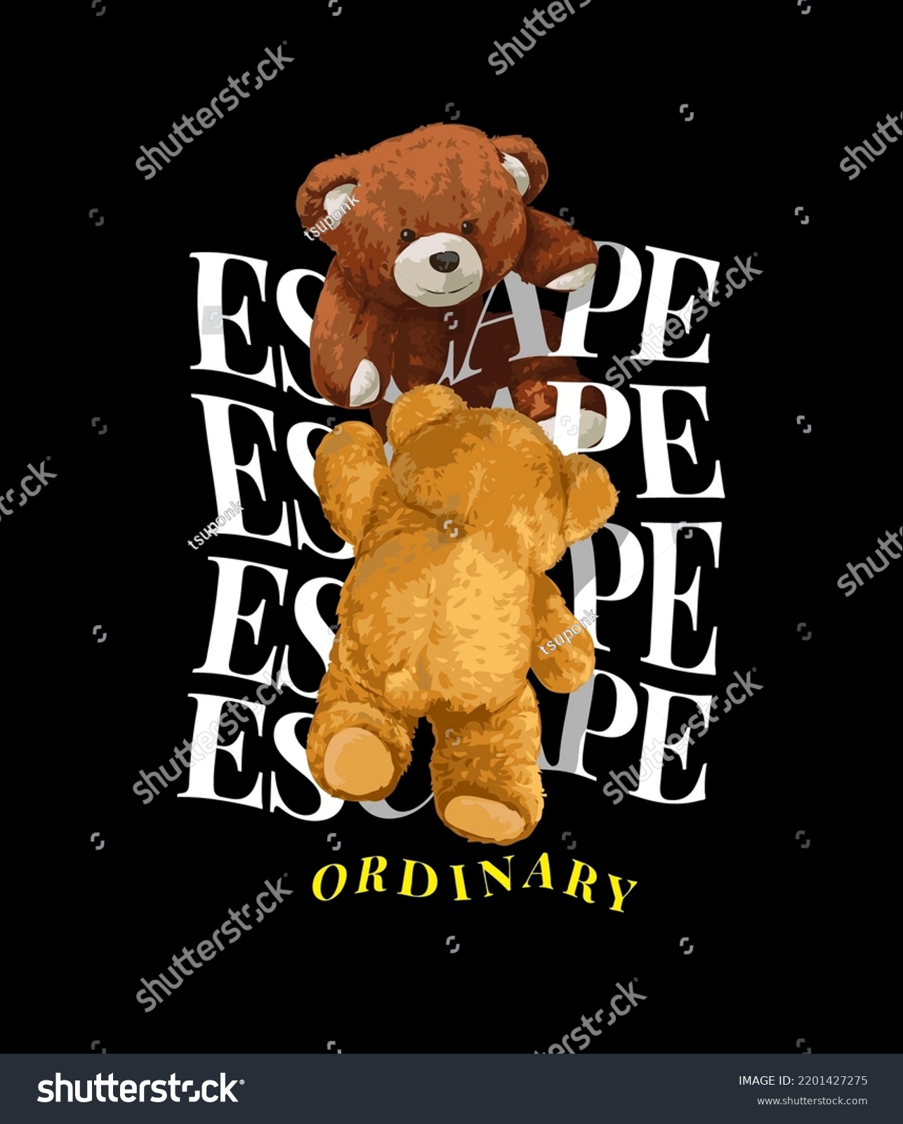 Escape Ordinary Slogan With Bear Dolls Climbling Royalty Free Stock