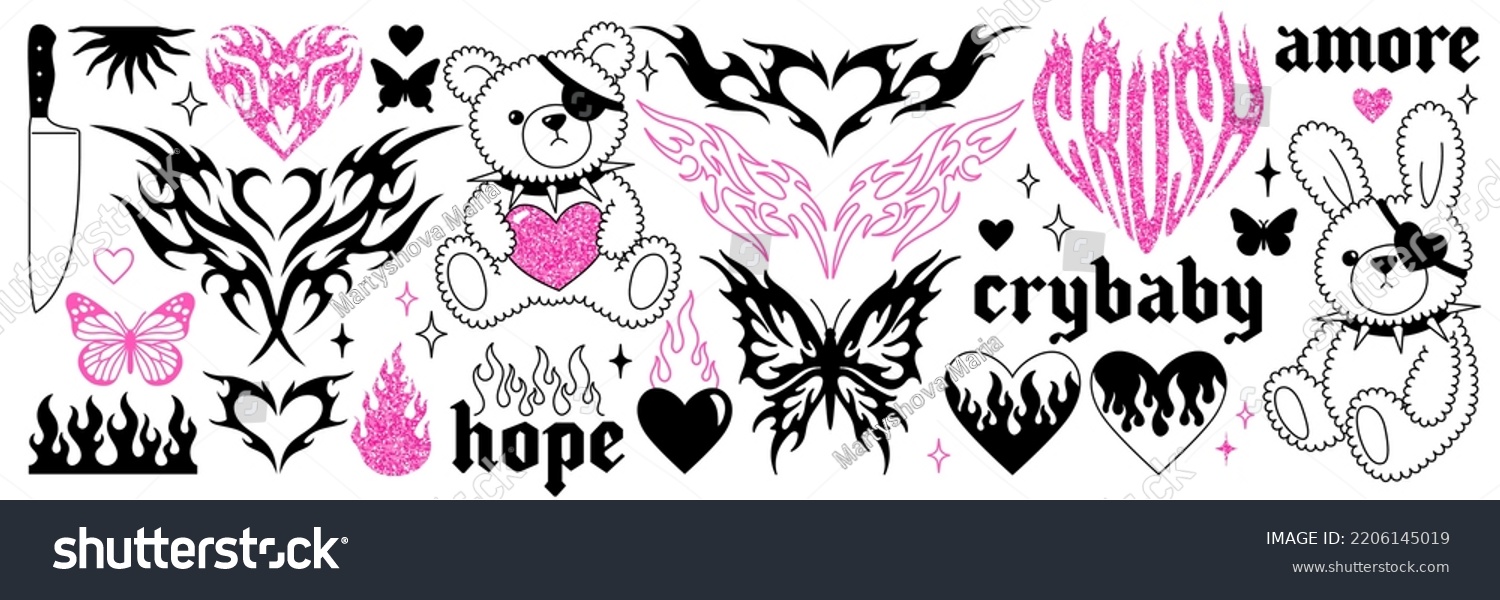 Y2k Glamour Pink Stickers Butterfly Kawaii Royalty Free Stock