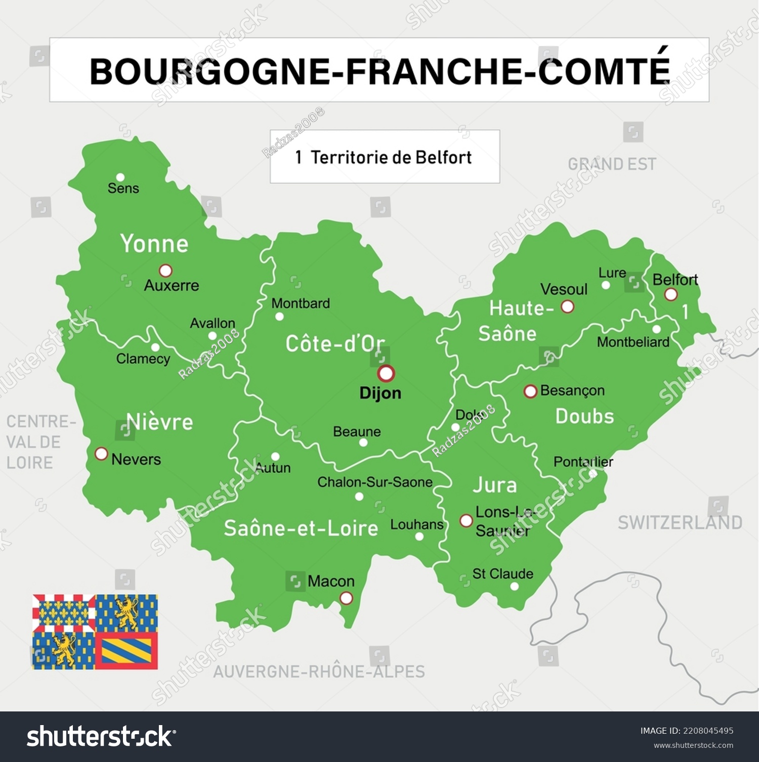 Vector Illustration Map Of The Bourgogne Franche Royalty Free Stock