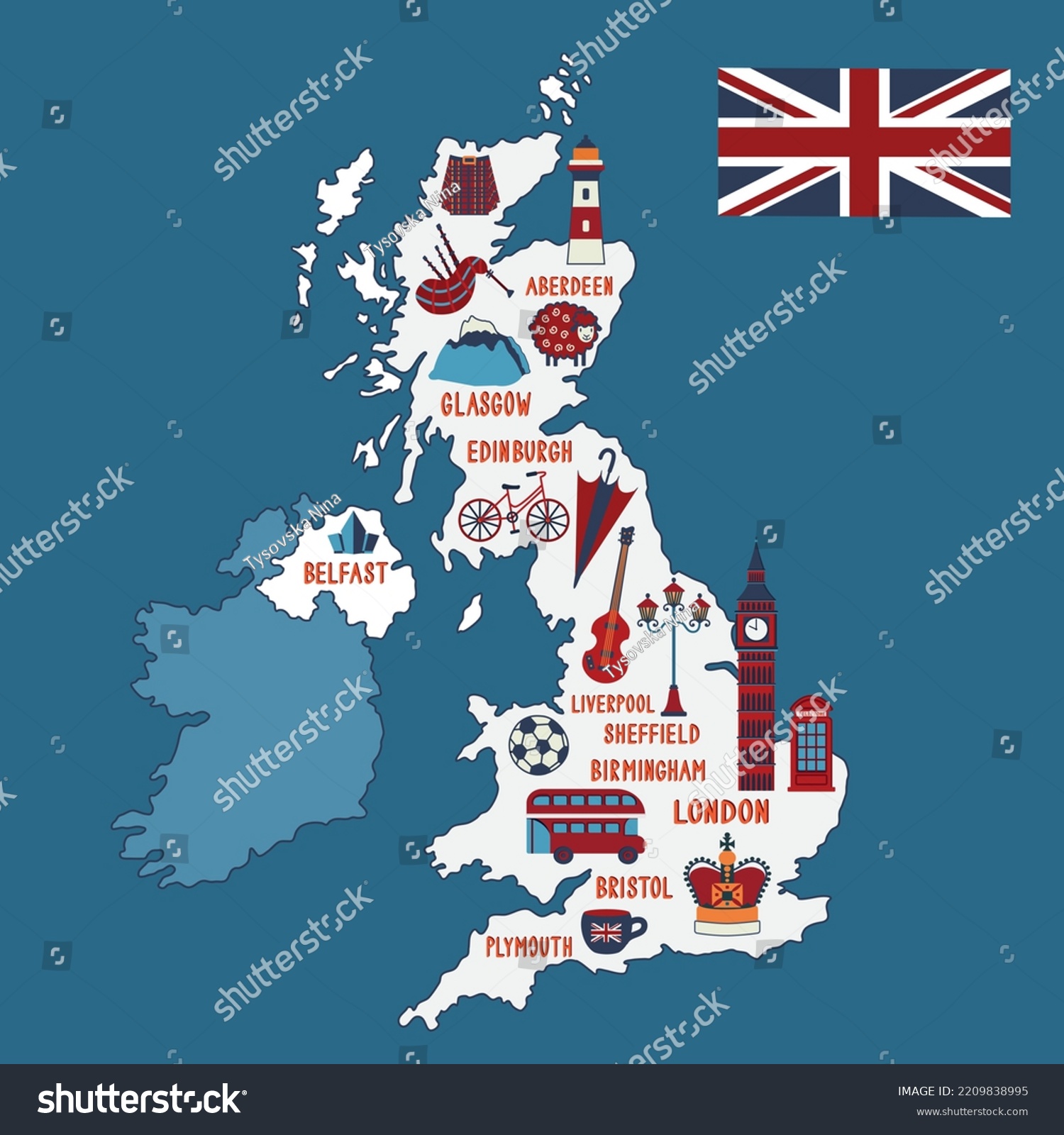 Vector Illustrated Map Of Great Britain Travel Royalty Free Stock