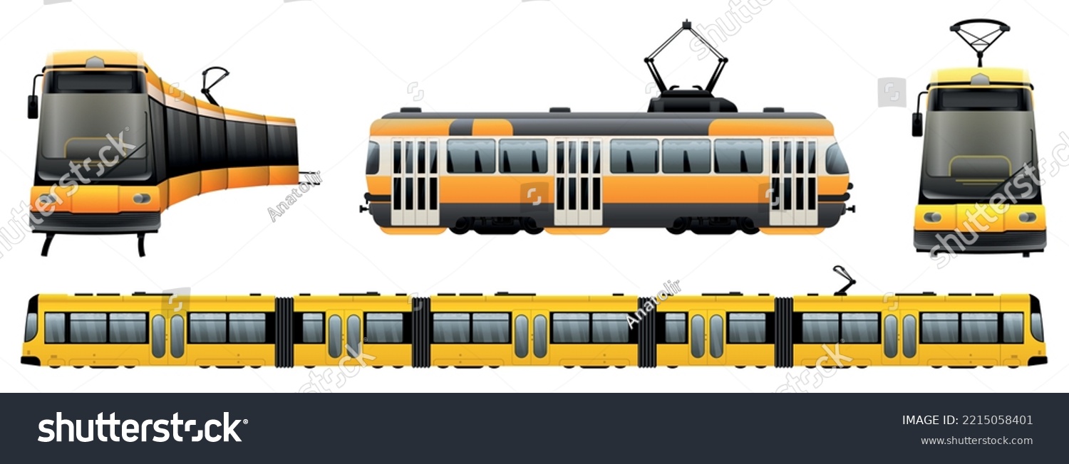 Tram Car Icons Set Cartoon Vector Tram Trolley Royalty Free Stock