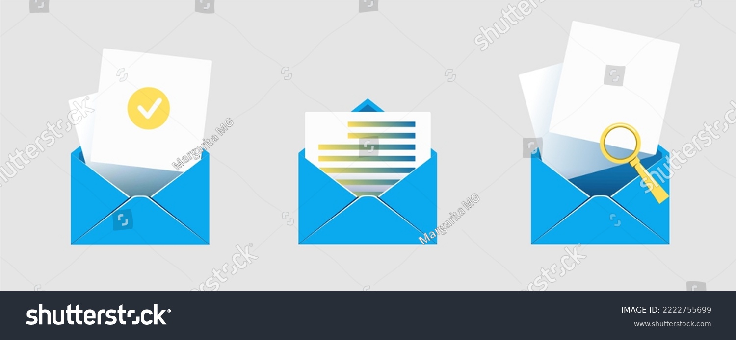 Open Mail Envelope Icon Set With Marker New Royalty Free Stock Vector