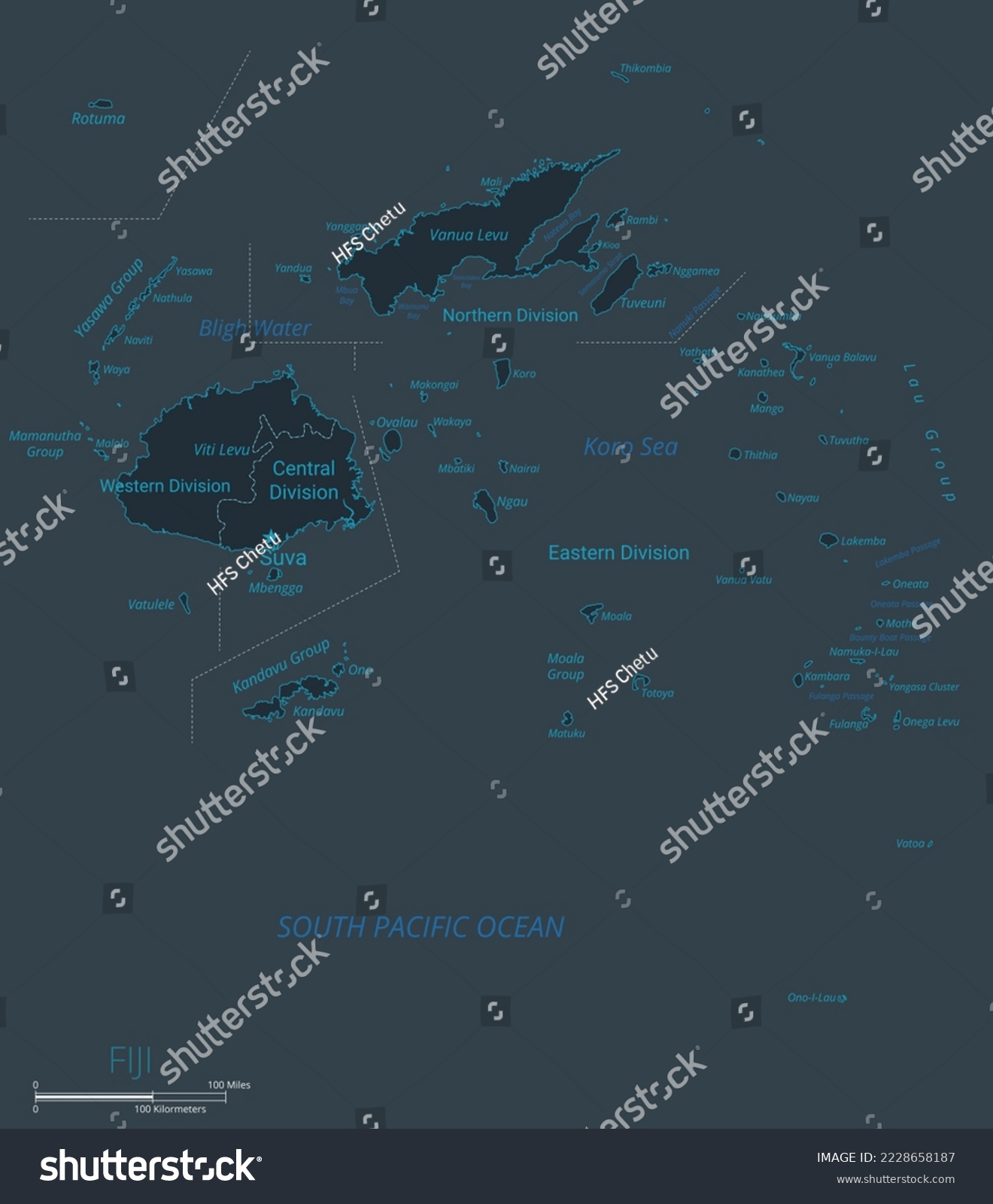 Fiji Map High Detailed Map Of Fiji With Royalty Free Stock Vector