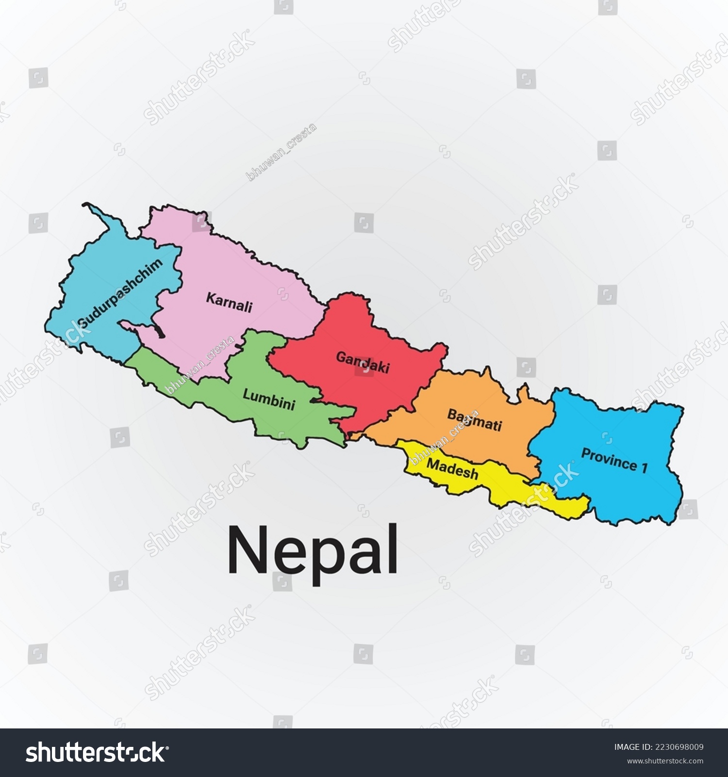 New Map Of Nepal With Province Royalty Free Stock Vector