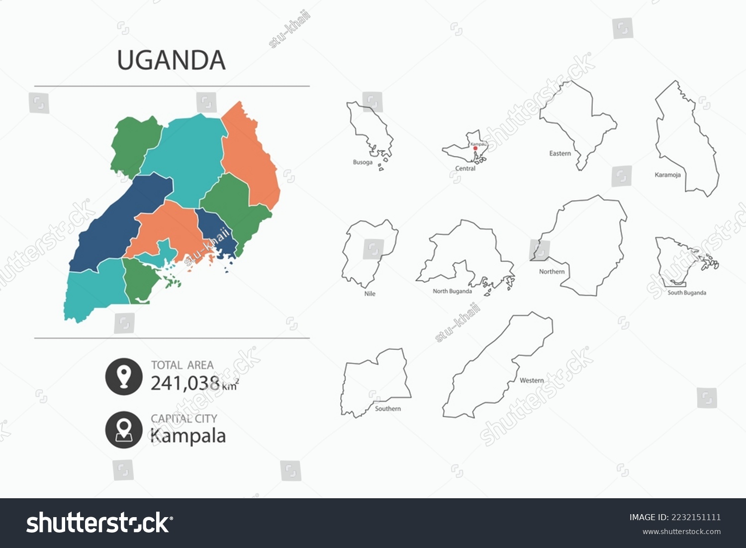 Map Of Uganda With Detailed Country Map Map Royalty Free Stock