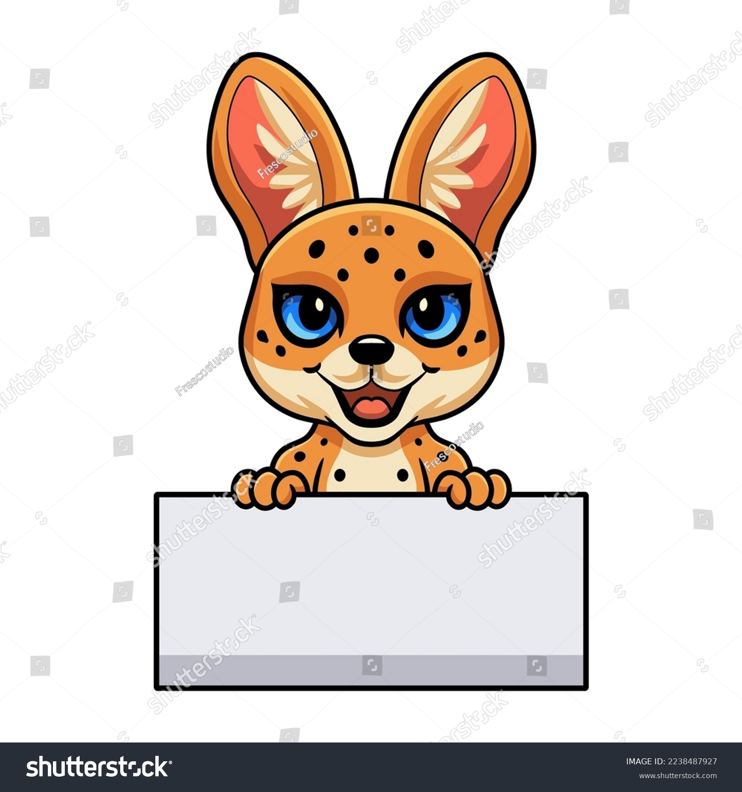 Cute Serval Cat Cartoon Holding Blank Sign Royalty Free Stock Vector