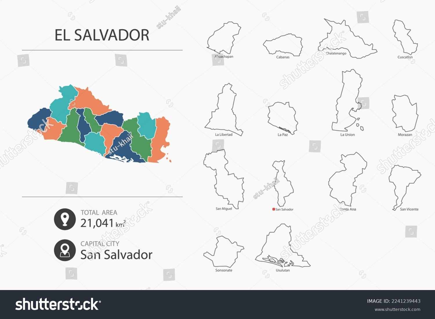 Map Of El Salvador With Detailed Country Map Royalty Free Stock