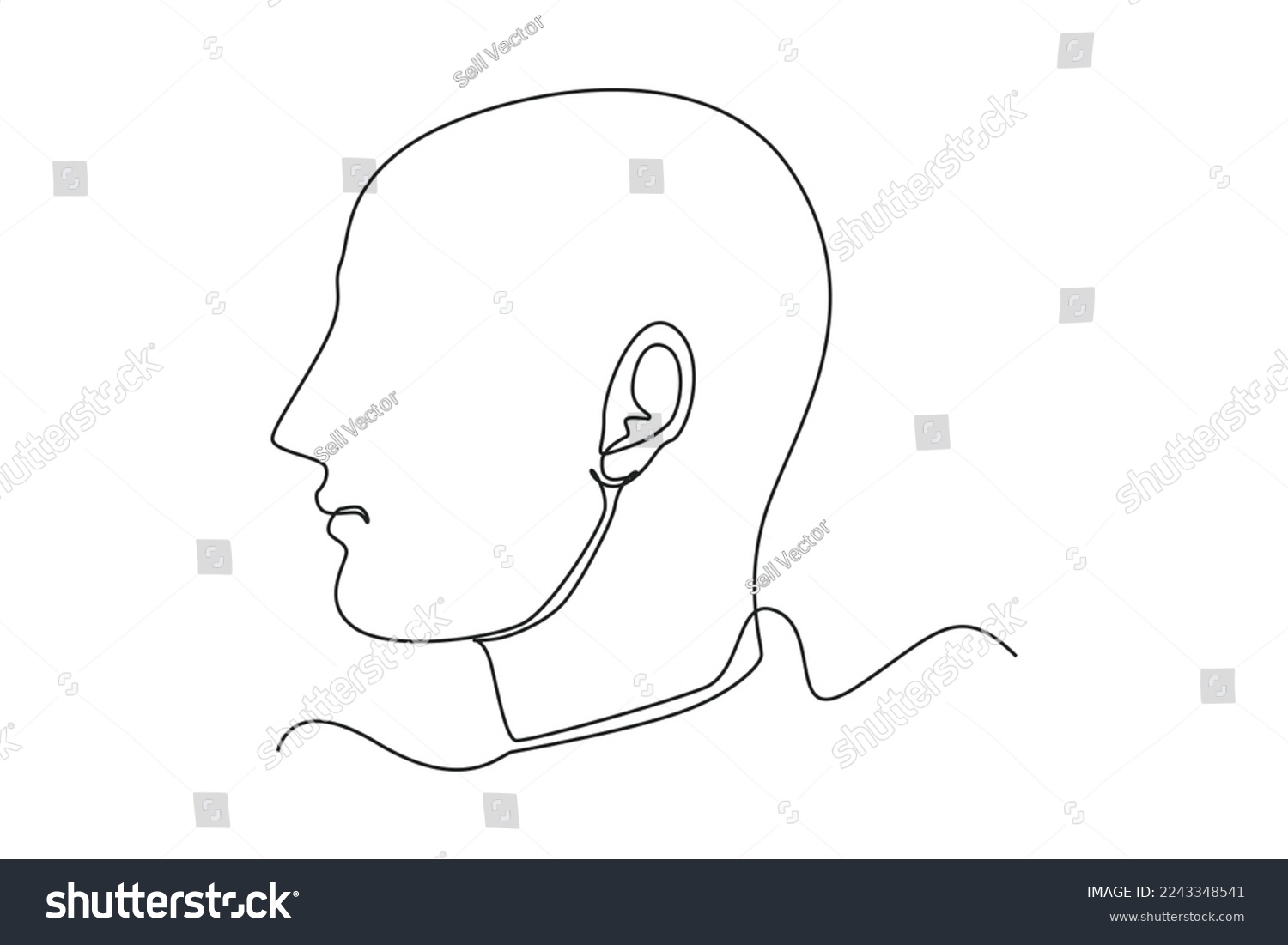 Single One Line Drawing Human Head Anatomy Royalty Free Stock Vector