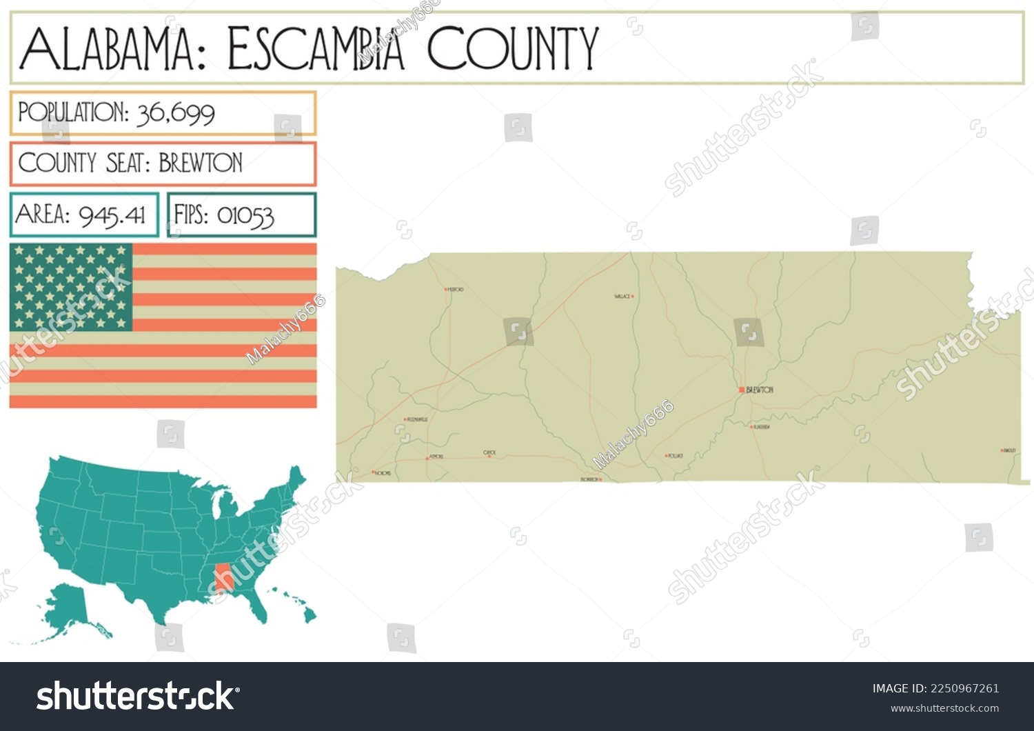 Large And Detailed Map Of Escambia County In Royalty Free Stock