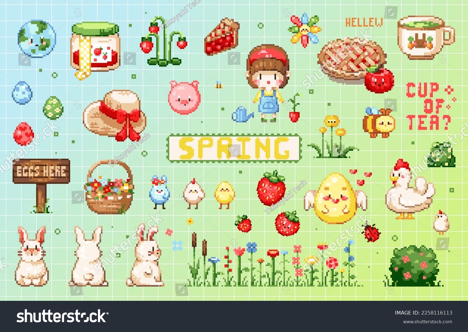 Spring Pixel Art Set 8 Bit Elements Of Spring Royalty Free Stock