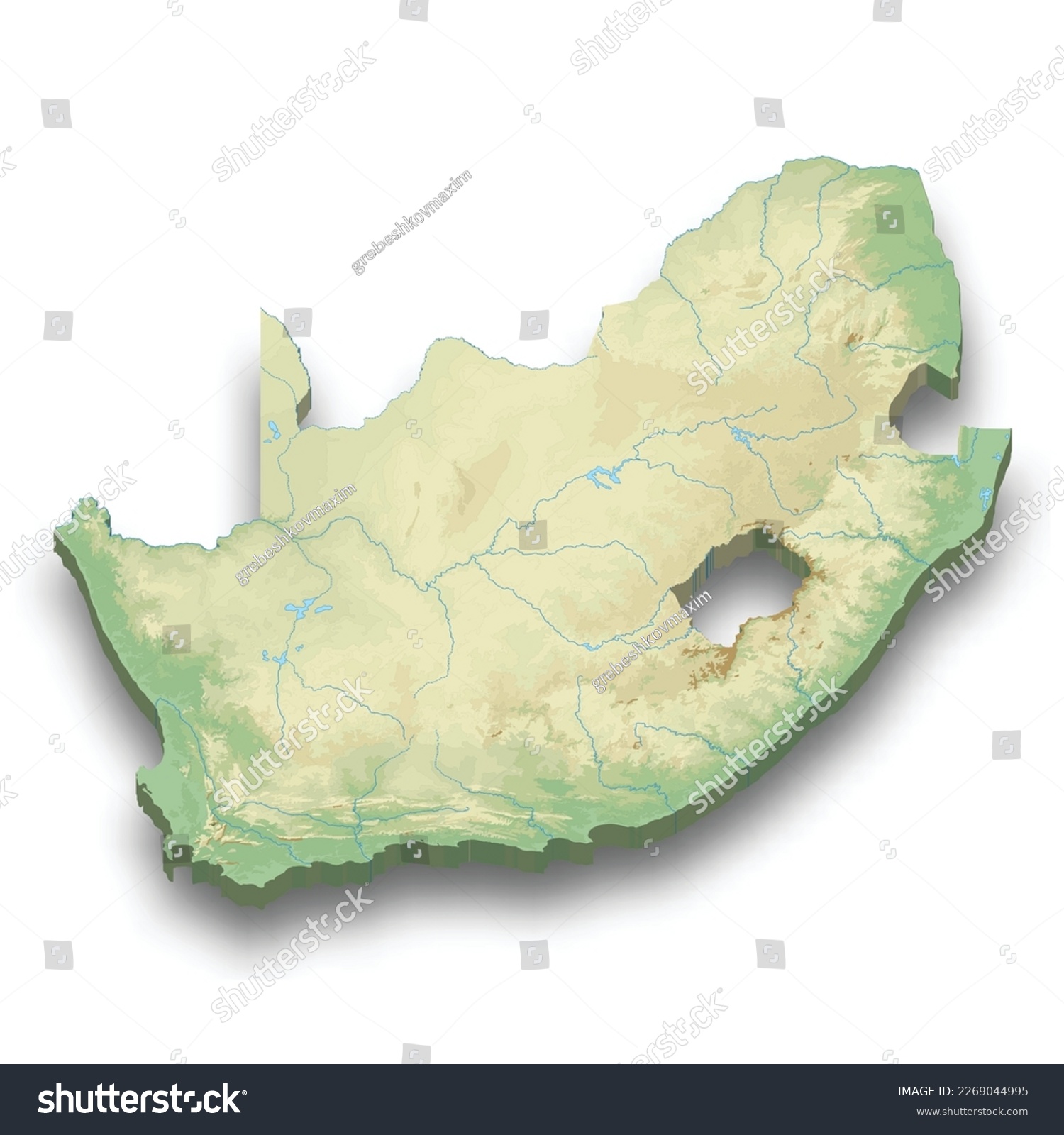 D Isometric Relief Map Of South Africa With Royalty Free Stock