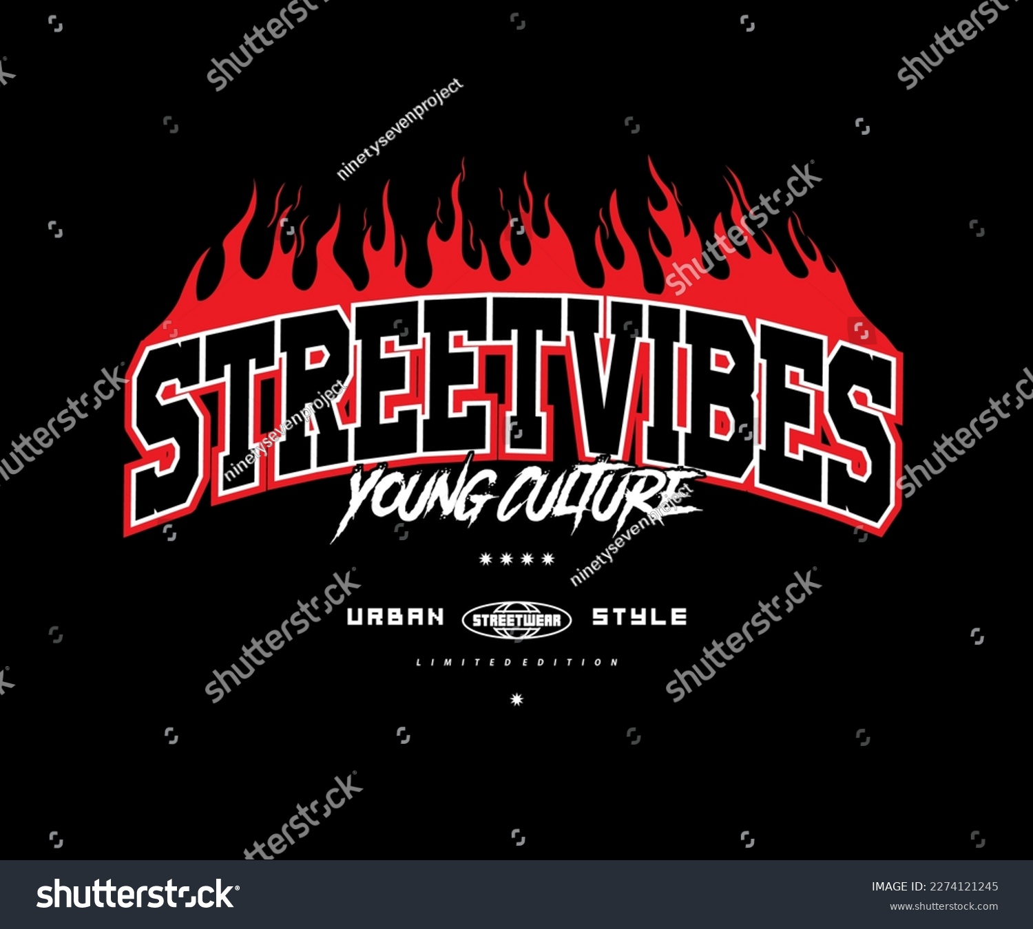 Street Vibes Slogan With Fire Flame Effect Print Royalty Free Stock