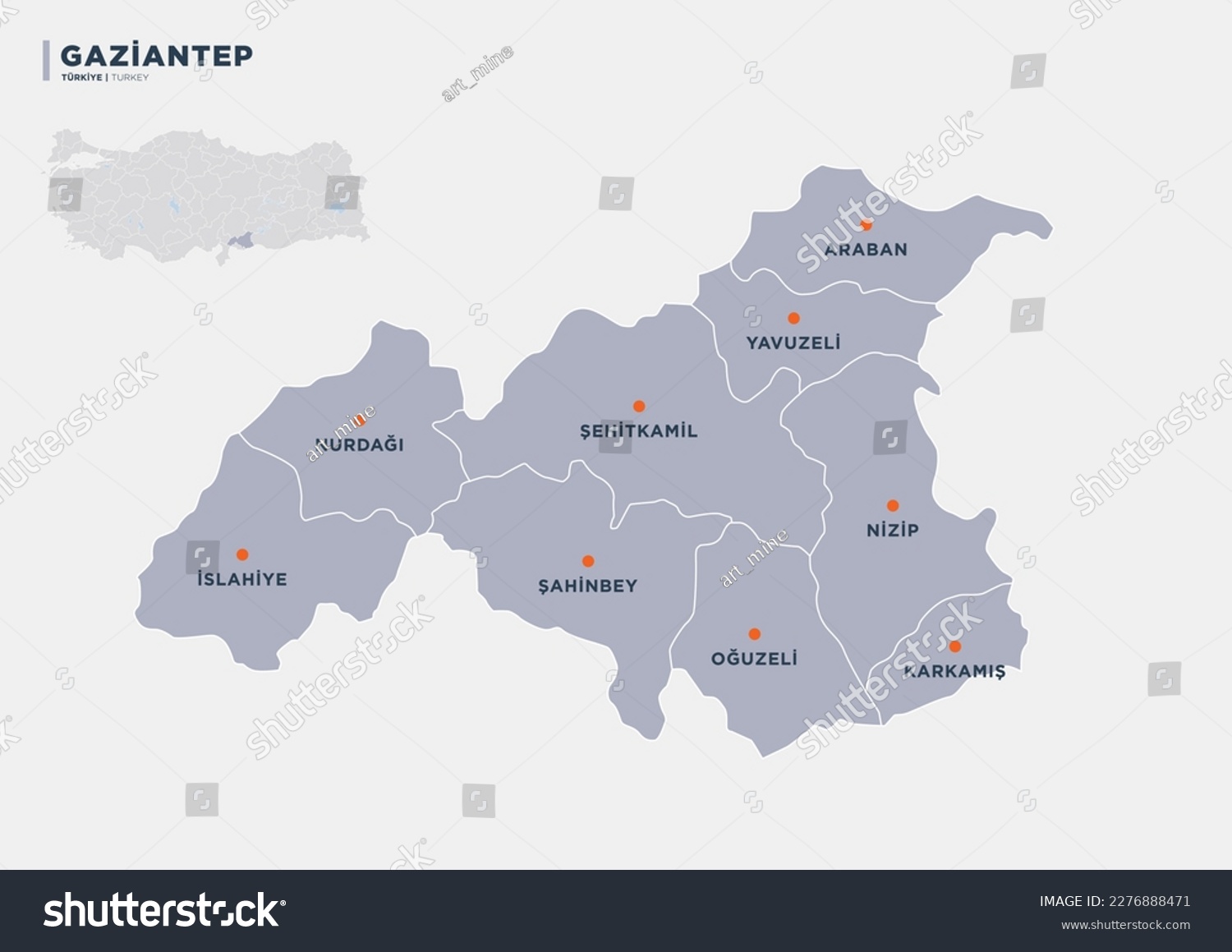 Gaziantep Province Map Of Turkey Royalty Free Stock Vector